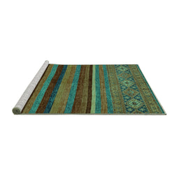 Sideview of Machine Washable Abstract Turquoise Modern Area Rugs, wshabs2861turq