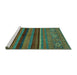 Sideview of Machine Washable Abstract Turquoise Modern Area Rugs, wshabs2861turq