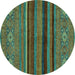 Round Machine Washable Abstract Turquoise Modern Area Rugs, wshabs2861turq