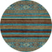 Round Abstract Light Blue Modern Rug, abs2861lblu