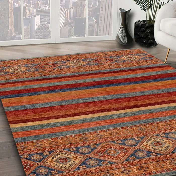 Abstract Gold Brown Modern Rug in Family Room, abs2861