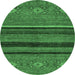 Round Abstract Emerald Green Modern Rug, abs2861emgrn