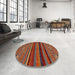 Round Machine Washable Abstract Gold Brown Rug in a Office, wshabs2861