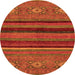 Round Machine Washable Abstract Orange Modern Area Rugs, wshabs2861org