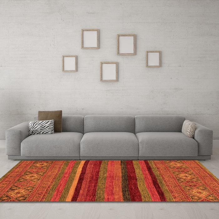 Machine Washable Abstract Orange Modern Area Rugs in a Living Room, wshabs2861org
