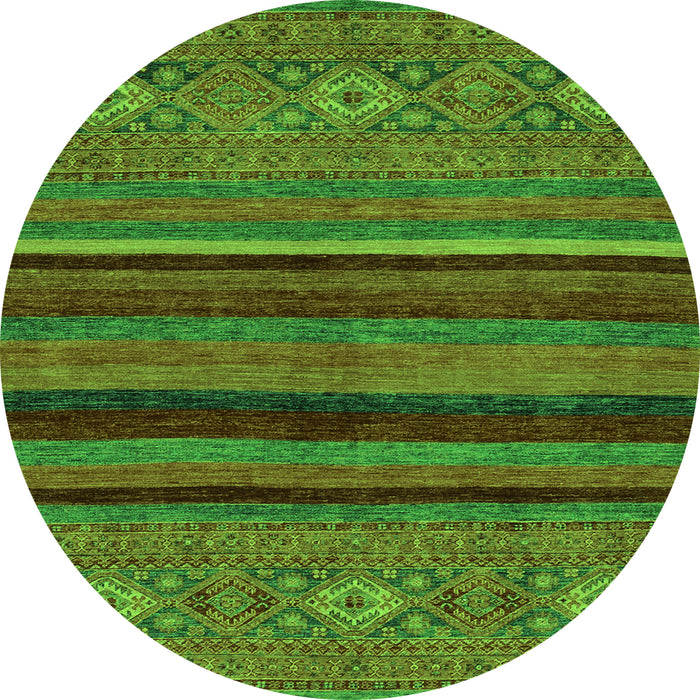 Round Machine Washable Abstract Green Modern Area Rugs, wshabs2861grn