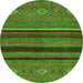 Round Machine Washable Abstract Green Modern Area Rugs, wshabs2861grn