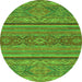 Round Machine Washable Abstract Green Modern Area Rugs, wshabs2862grn