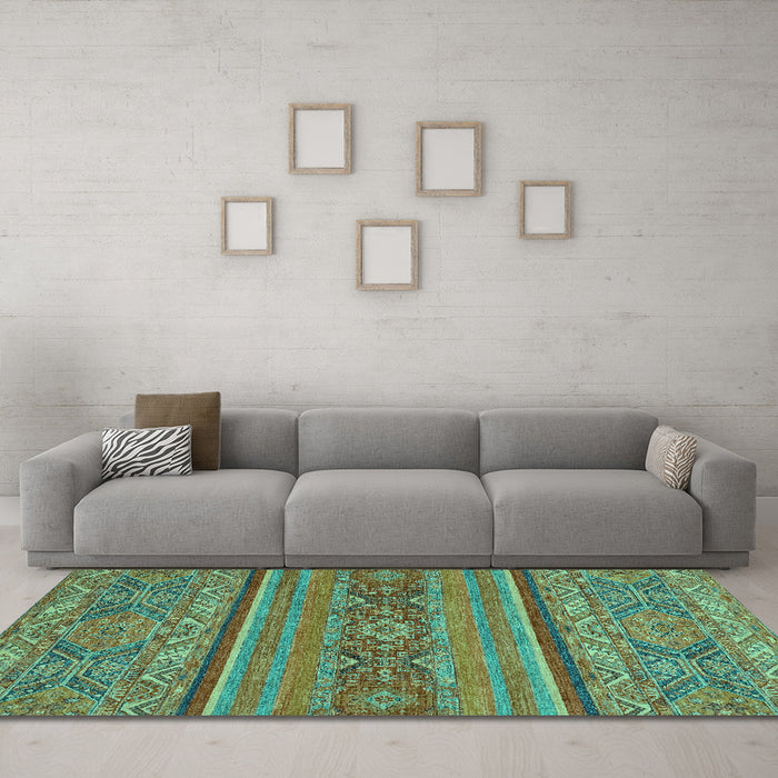 Machine Washable Abstract Turquoise Modern Area Rugs in a Living Room,, wshabs2862turq