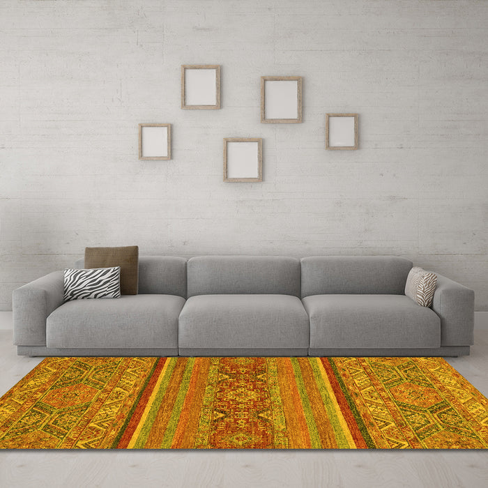 Machine Washable Abstract Yellow Modern Rug in a Living Room, wshabs2862yw