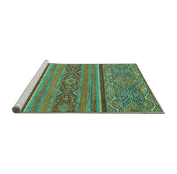 Sideview of Machine Washable Abstract Turquoise Modern Area Rugs, wshabs2862turq