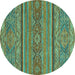 Round Machine Washable Abstract Turquoise Modern Area Rugs, wshabs2862turq