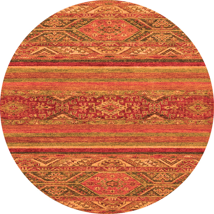 Round Machine Washable Abstract Orange Modern Area Rugs, wshabs2862org