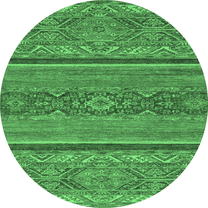 Round Machine Washable Abstract Emerald Green Modern Area Rugs, wshabs2862emgrn