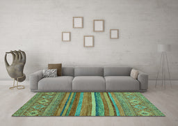 Machine Washable Abstract Turquoise Modern Area Rugs in a Living Room,, wshabs2863turq