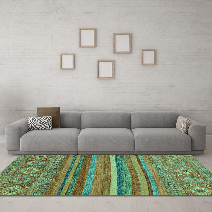 Machine Washable Abstract Turquoise Modern Area Rugs in a Living Room,, wshabs2863turq