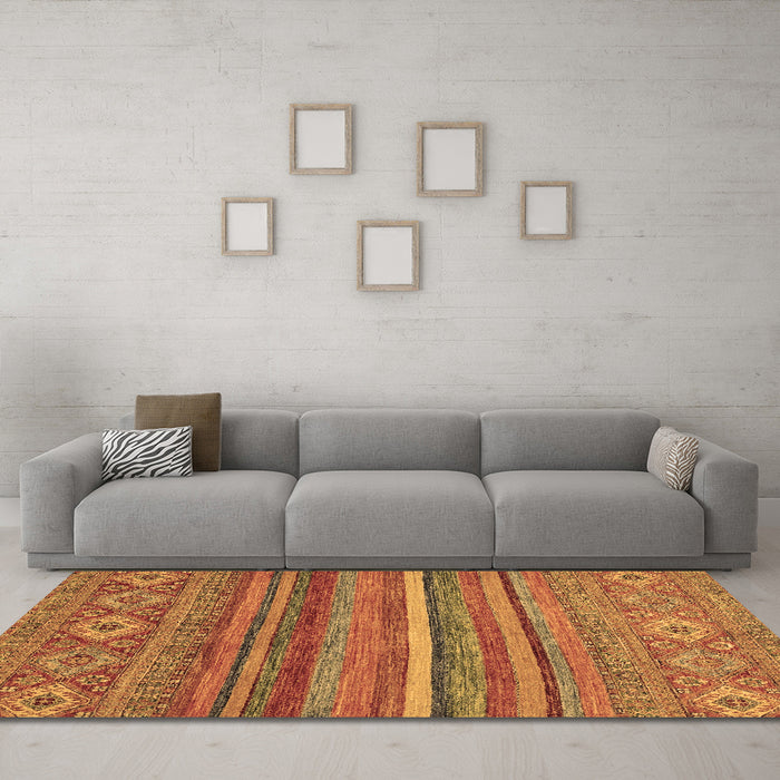 Machine Washable Abstract Brown Modern Rug in a Living Room,, wshabs2863brn