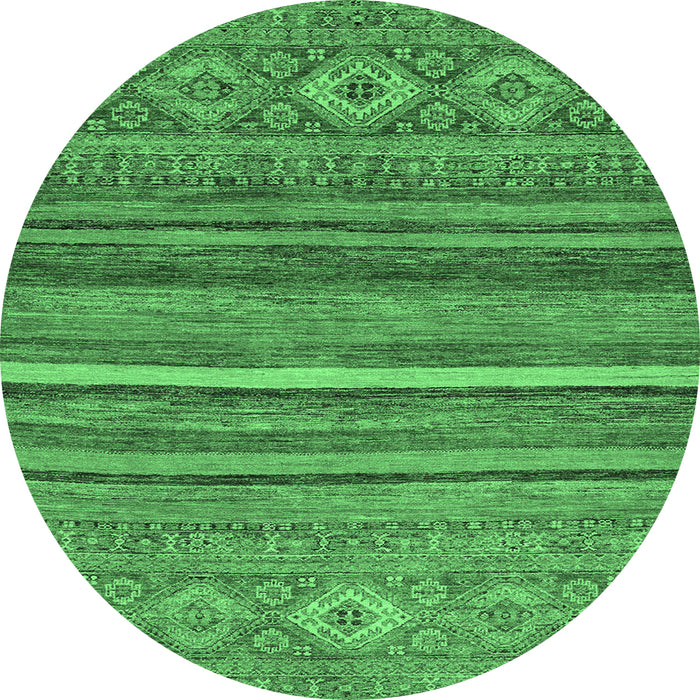 Round Machine Washable Abstract Emerald Green Modern Area Rugs, wshabs2863emgrn