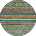 Round Machine Washable Abstract Light Blue Modern Rug, wshabs2863lblu