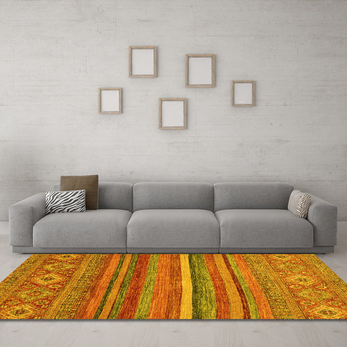 Machine Washable Abstract Yellow Modern Rug in a Living Room, wshabs2863yw