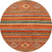 Round Machine Washable Abstract Bronze Brown Rug, wshabs2863