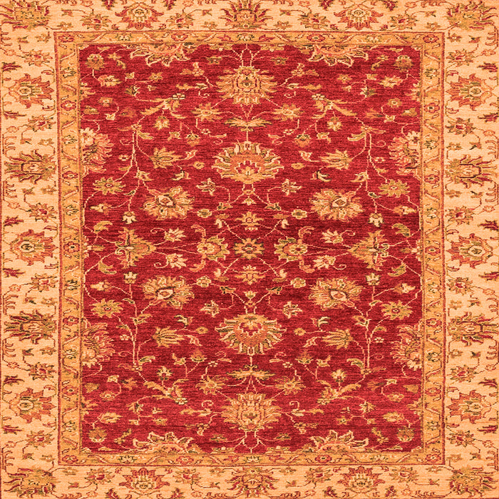 Square Machine Washable Oriental Orange Traditional Area Rugs, wshabs2864org