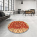 Round Abstract Orange Oriental Rug in a Office, abs2864