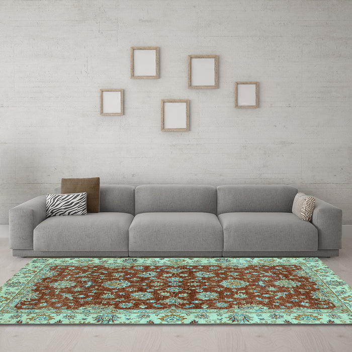 Machine Washable Oriental Light Blue Traditional Rug in a Living Room, wshabs2864lblu
