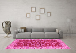 Machine Washable Oriental Pink Traditional Rug in a Living Room, wshabs2864pnk