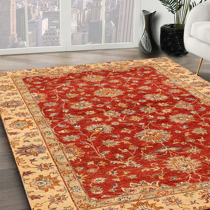 Abstract Orange Oriental Rug in Family Room, abs2864