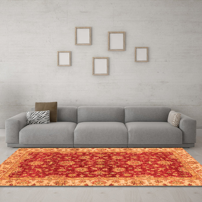 Machine Washable Oriental Orange Traditional Area Rugs in a Living Room, wshabs2864org