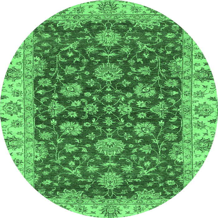 Round Machine Washable Oriental Emerald Green Traditional Area Rugs, wshabs2864emgrn