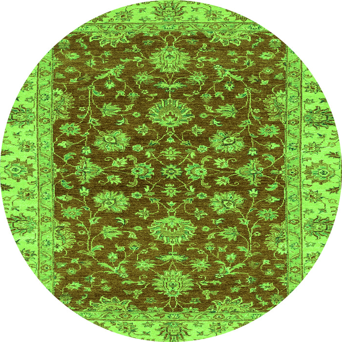 Round Machine Washable Oriental Green Traditional Area Rugs, wshabs2864grn