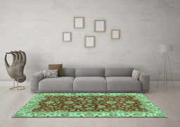 Machine Washable Oriental Turquoise Traditional Area Rugs in a Living Room,, wshabs2864turq