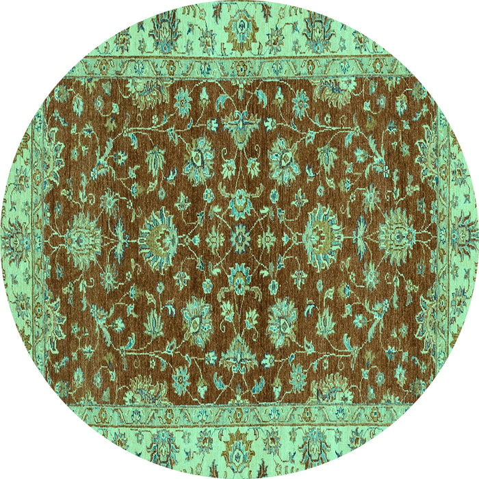 Round Machine Washable Oriental Turquoise Traditional Area Rugs, wshabs2864turq