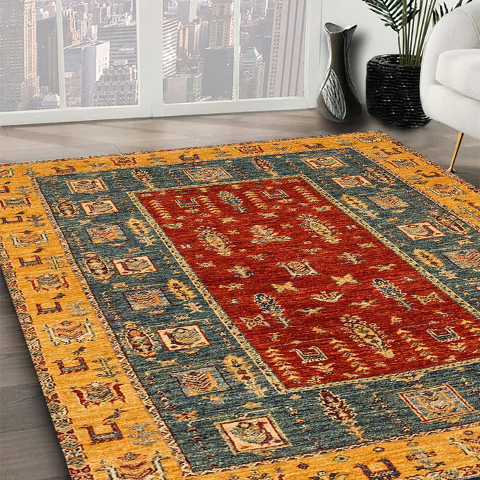 Machine Washable Abstract Gold Rug in a Family Room, wshabs2865