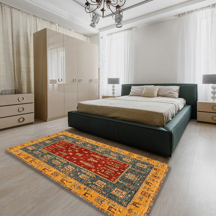 Machine Washable Abstract Gold Rug in a Bedroom, wshabs2865