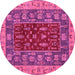 Round Machine Washable Abstract Pink Modern Rug, wshabs2865pnk