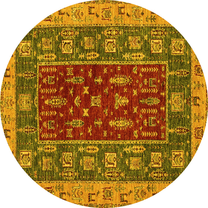 Round Abstract Yellow Modern Rug, abs2865yw