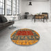 Round Abstract Gold Modern Rug in a Office, abs2865