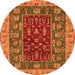 Round Machine Washable Abstract Orange Modern Area Rugs, wshabs2865org