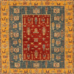 Square Machine Washable Abstract Gold Rug, wshabs2865