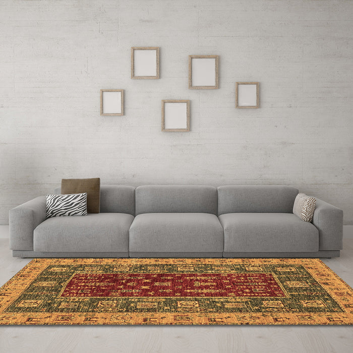 Machine Washable Abstract Brown Modern Rug in a Living Room,, wshabs2865brn