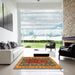 Square Abstract Gold Modern Rug in a Living Room, abs2865