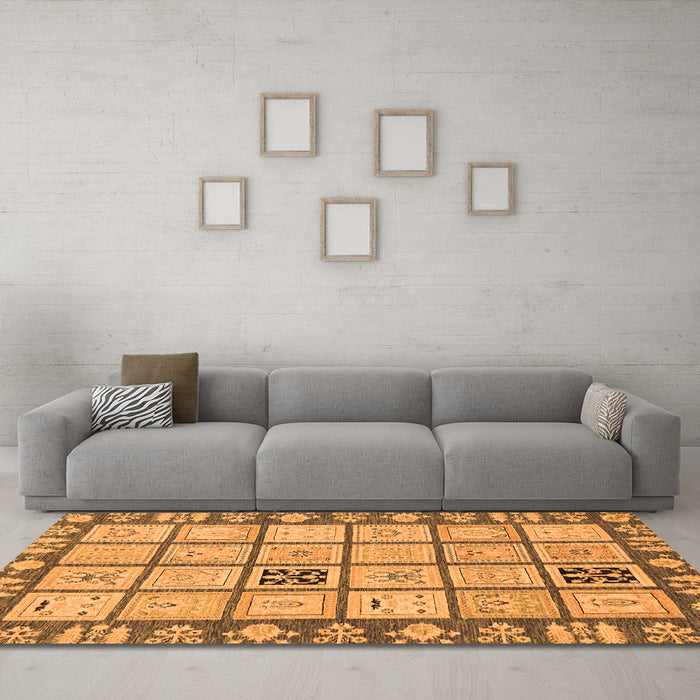 Machine Washable Abstract Orange Modern Area Rugs in a Living Room, wshabs2866org