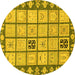 Round Machine Washable Abstract Yellow Modern Rug, wshabs2866yw