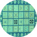 Round Machine Washable Abstract Turquoise Modern Area Rugs, wshabs2866turq