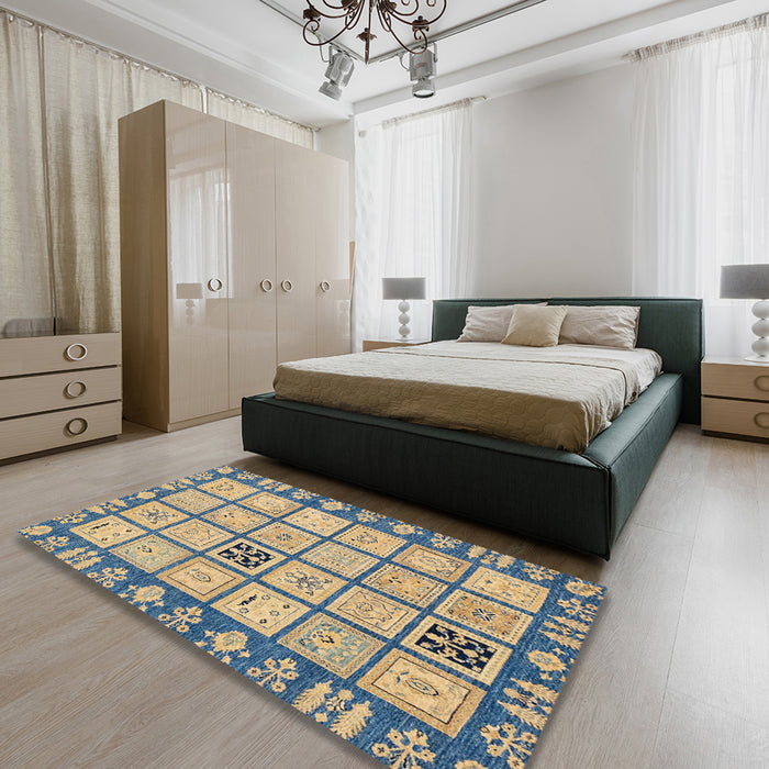 Machine Washable Abstract Yellow Rug in a Bedroom, wshabs2866