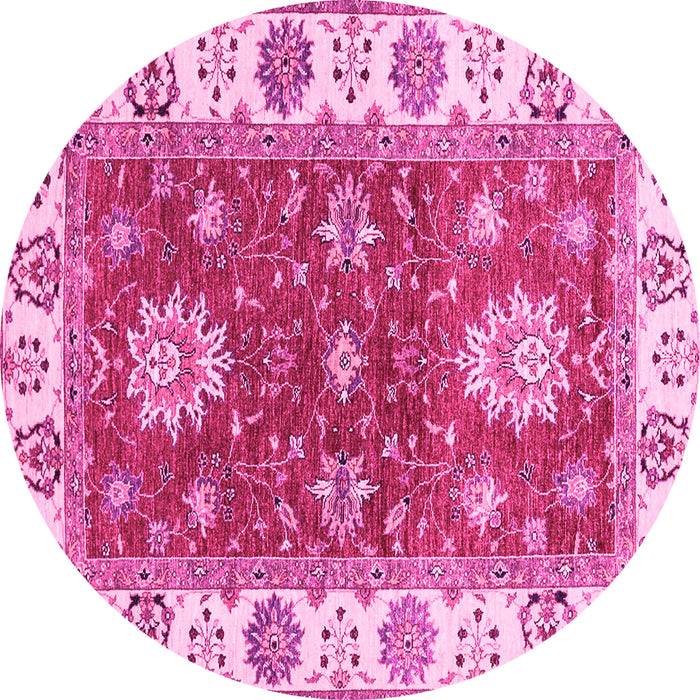Round Machine Washable Oriental Pink Traditional Rug, wshabs2867pnk