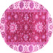 Round Machine Washable Oriental Pink Traditional Rug, wshabs2867pnk